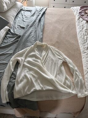 Women's Cream Long-Sleeve Wrap Sweater